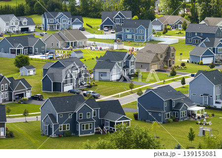 View from above of residential houses in living area in Rochester, NY. American dream homes as example of real estate development in US suburbs 139153081