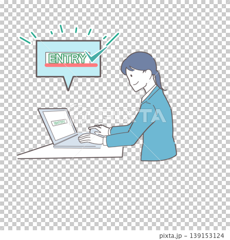 A businesswoman using a laptop to submit a web application for a job search (illustration). A businesswoman using a laptop to submit a web application for a job search (illustration). 139153124
