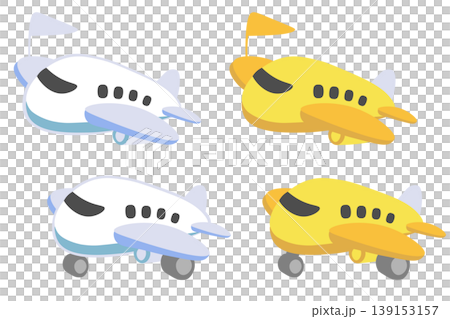 一組描繪可愛飛機揮舞旗幟的插圖。 139153157