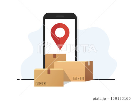 Mobile App Tracking for Package Delivery and Logistics Stock Illustration. Mobile App Tracking for Package Delivery and Logistics Stock Illustration. 139153160