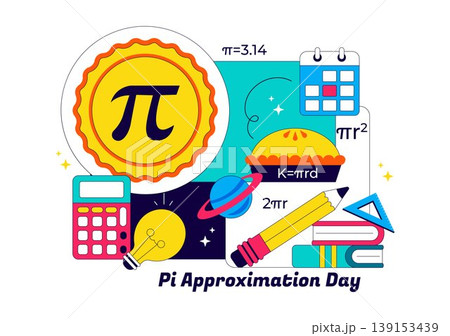 Pi Approximation Day Vector Illustration Featuring Mathematics Concepts With Pi Symbol, Numbers, Calculator, Education Elements, And Baked Sweet Pie Pi Approximation Day Vector Illustration Featuring Mathematics Concepts With Pi Symbol, Numbers, Calculator, Education Elements, And Baked Sweet Pie 139153439
