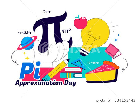 Pi Approximation Day Vector Illustration Featuring Mathematics Concepts With Pi Symbol, Numbers, Calculator, Education Elements, And Baked Sweet Pie 139153443
