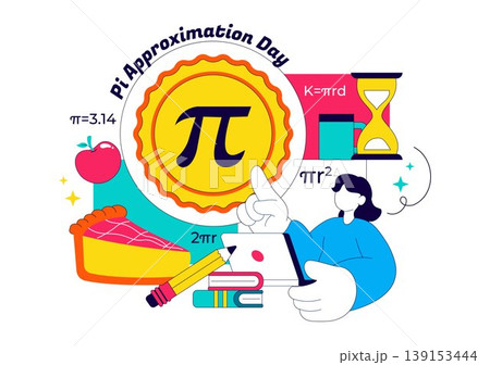 Pi Approximation Day Vector Illustration Featuring Mathematics Concepts With Pi Symbol, Numbers, Calculator, Education Elements, And Baked Sweet Pie 139153444