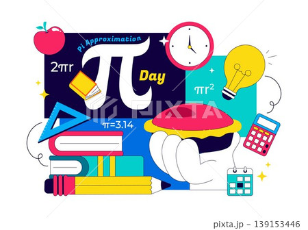 Pi Approximation Day Vector Illustration Featuring Mathematics Concepts With Pi Symbol, Numbers, Calculator, Education Elements, And Baked Sweet Pie Pi Approximation Day Vector Illustration Featuring Mathematics Concepts With Pi Symbol, Numbers, Calculator, Education Elements, And Baked Sweet Pie 139153446
