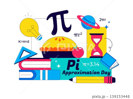 Pi Approximation Day Vector Illustration Featuring Mathematics Concepts With Pi Symbol, Numbers, Calculator, Education Elements, And Baked Sweet Pie Pi Approximation Day Vector Illustration Featuring Mathematics Concepts With Pi Symbol, Numbers, Calculator, Education Elements, And Baked Sweet Pie 139153448