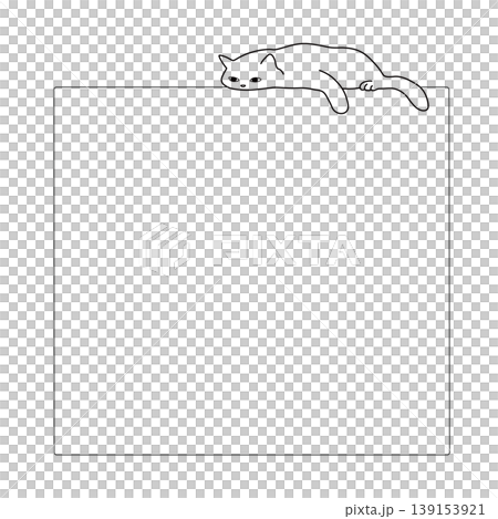 フレームの上でくつろぐネコの余白素材 シンプルな線画テンプレート フレームの上でくつろぐネコの余白素材 シンプルな線画テンプレート 139153921