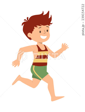Happy young boy running in summer outfit playful active child Happy young boy running in summer outfit playful active child 139154722