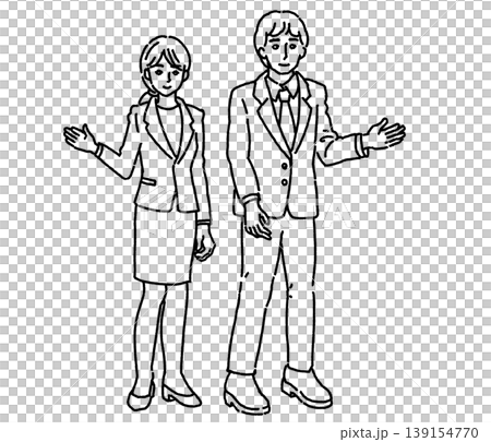Illustration of a man and woman in suits giving directions Illustration of a man and woman in suits giving directions 139154770