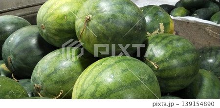 Piles of Fresh Watermelons at the Traditional Market 139154890