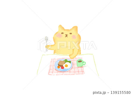 食事をするかわいい猫 水彩イラスト素材 食事をするかわいい猫 水彩イラスト素材 139155580