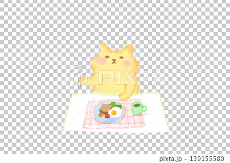 食事をするかわいい猫 水彩イラスト素材 食事をするかわいい猫 水彩イラスト素材 139155580