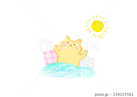朝日を浴びてすっきり目覚めるかわいい猫 水彩イラスト素材 朝日を浴びてすっきり目覚めるかわいい猫 水彩イラスト素材 139155581