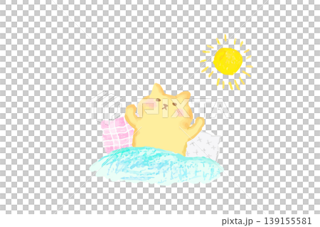 朝日を浴びてすっきり目覚めるかわいい猫 水彩イラスト素材 朝日を浴びてすっきり目覚めるかわいい猫 水彩イラスト素材 139155581