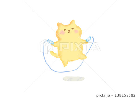 縄跳びをする可愛いねこ 水彩イラスト素材 縄跳びをする可愛いねこ 水彩イラスト素材 139155582