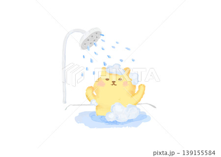 お風呂に入るかわいい猫　水彩イラスト素材 139155584