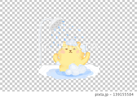 お風呂に入るかわいい猫　水彩イラスト素材 139155584