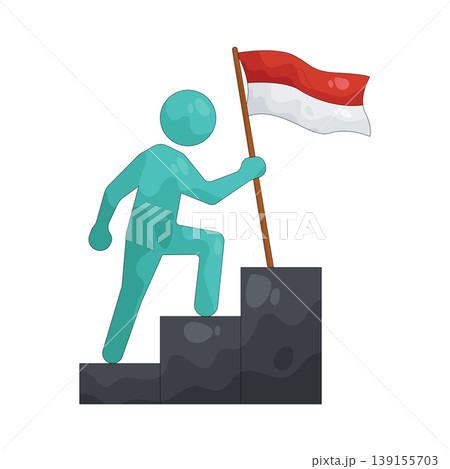 Illustration of man climbing the stairs with the Indonesian flag Illustration of man climbing the stairs with the Indonesian flag 139155703