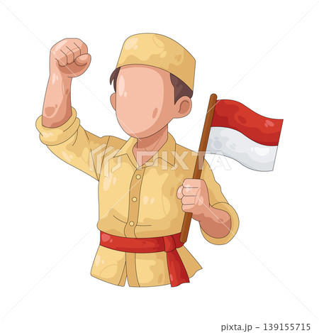 Illustration of man holding the Indonesian flag Illustration of man holding the Indonesian flag 139155715