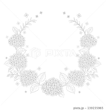 紫陽花のリース 線画イラスト 紫陽花のリース 線画イラスト 139155965