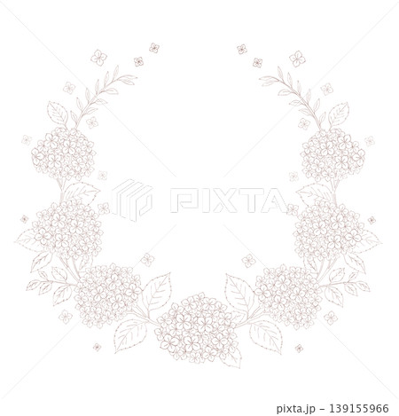 紫陽花のリース　線画イラスト 139155966