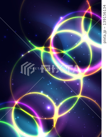Abstract neon circles light glowing on dark background. 139156134