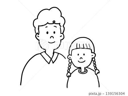 笑顔の女の子と父親の線画イラスト 笑顔の女の子と父親の線画イラスト 139156304