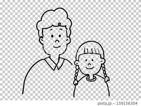笑顔の女の子と父親の線画イラスト 笑顔の女の子と父親の線画イラスト 139156304
