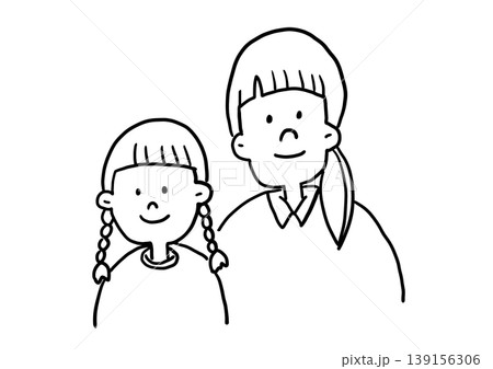 笑顔の女の子と母親の線画イラスト 139156306