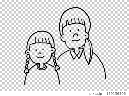 笑顔の女の子と母親の線画イラスト 139156306