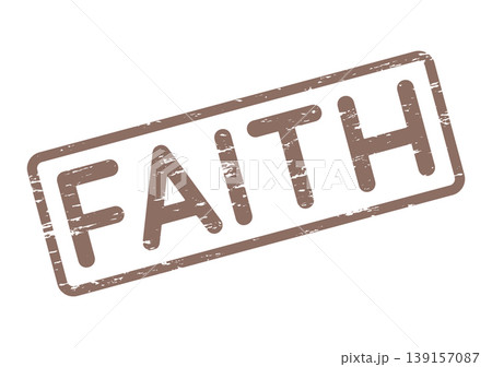 This brown distressed rubber stamp impression prominently displays the meaningful word Faith in bold lettering This brown distressed rubber stamp impression prominently displays the meaningful word Faith in bold lettering 139157087