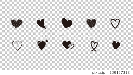 Hand-drawn style black heart icon set. Simple and stylish love/Valentine's Day material. White background vector style illustration. 139157318
