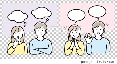 ママとパパの悩みと解決・喜びセット 会話と相談イラスト パステルカラー 139157436