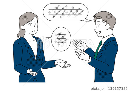 ビジネス男女が会話するオフィスコミュニケーションのイラスト 139157523