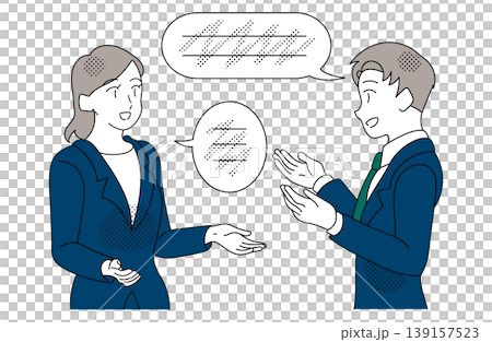 一幅描繪男女商務人士在辦公室溝通的插圖。 一幅描繪男女商務人士在辦公室溝通的插圖。 139157523