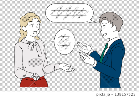 一幅描繪女性與商人之間商務溝通的插畫。 139157525