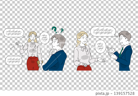 一幅對比國際商務溝通中語言障礙的圖示。 139157528