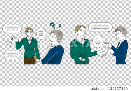 對比說明存在語言障礙的對話和容易理解的對話。 對比說明存在語言障礙的對話和容易理解的對話。 139157529