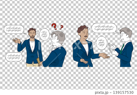 一幅商業插圖,對比了語言障礙和流暢對話。 一幅商業插圖,對比了語言障礙和流暢對話。 139157530
