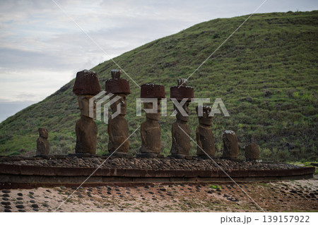 Mysterious stone moai statue evokes wonder on easter island chile Mysterious stone moai statue evokes wonder on easter island chile 139157922