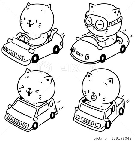 vector set of cat driving carのイラスト素材 [139158048] - PIXTA