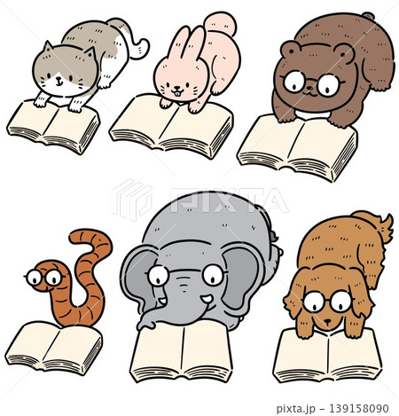 vector set of animal reading book 139158090