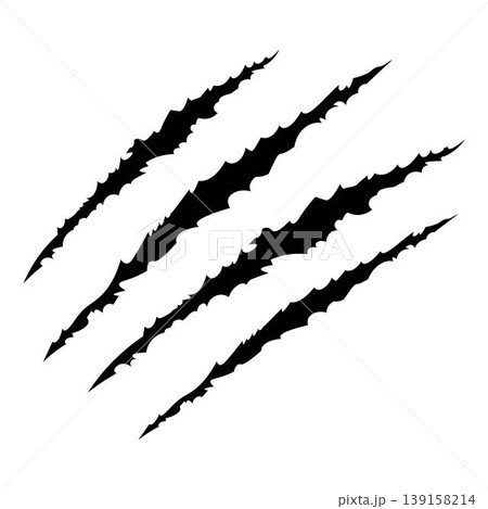 Black claws scratche animal. Four scratches shape. Wild animal claw marks. Funny design element Black claws scratche animal. Four scratches shape. Wild animal claw marks. Funny design element 139158214