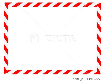 Candy cane rectangle frame. Christmas ribbon with red and white stripes. Greeting card with New Year or Christmas decorating border 139158220