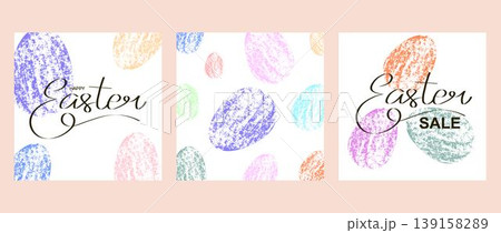 Easter sale social media templates with pastel egg decorations.Minimalist promotional banners Easter sale social media templates with pastel egg decorations.Minimalist promotional banners 139158289
