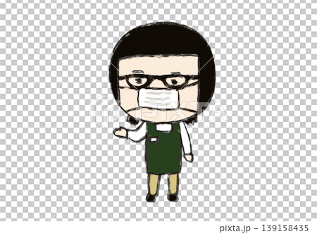 A shop assistant wearing glasses, a mask, and an apron. A shop assistant wearing glasses, a mask, and an apron. 139158435