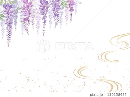 藤の花と金色の装飾・和風ヘッダーイラスト 透過PNG 139158455
