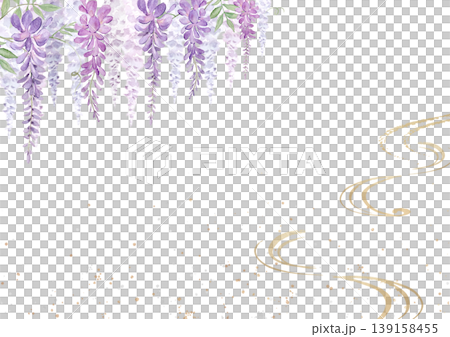 藤の花と金色の装飾・和風ヘッダーイラスト 透過PNG 139158455