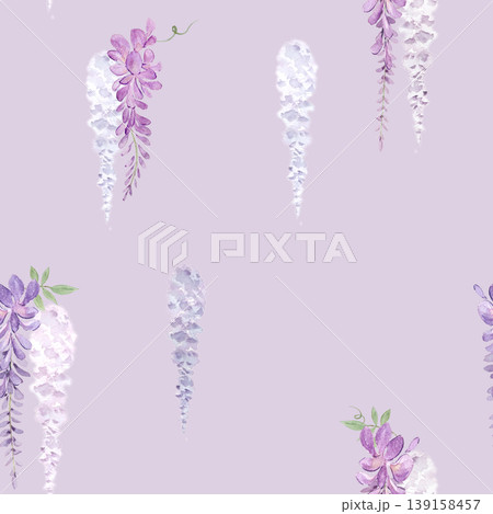 藤の花の水彩イラスト シームレスパターン 和風ヘッダー素材 139158457