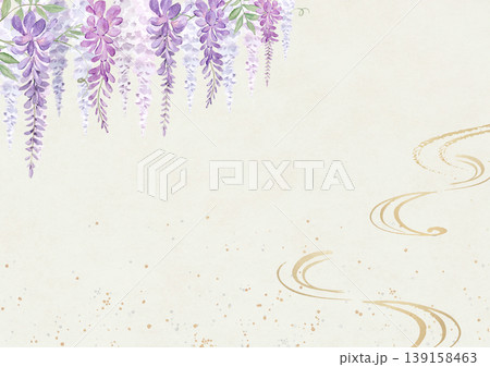 藤の花と金色の装飾・水彩イラスト素材 春初夏向けヘッダーデザイン 139158463