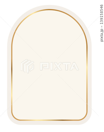 Decorative arch label frame with golden border in oriental style. Luxury element for wedding invitation, grand opening, greeting card. Template sale sticker, badge, tag, insignia, coupon. Vector 139158546